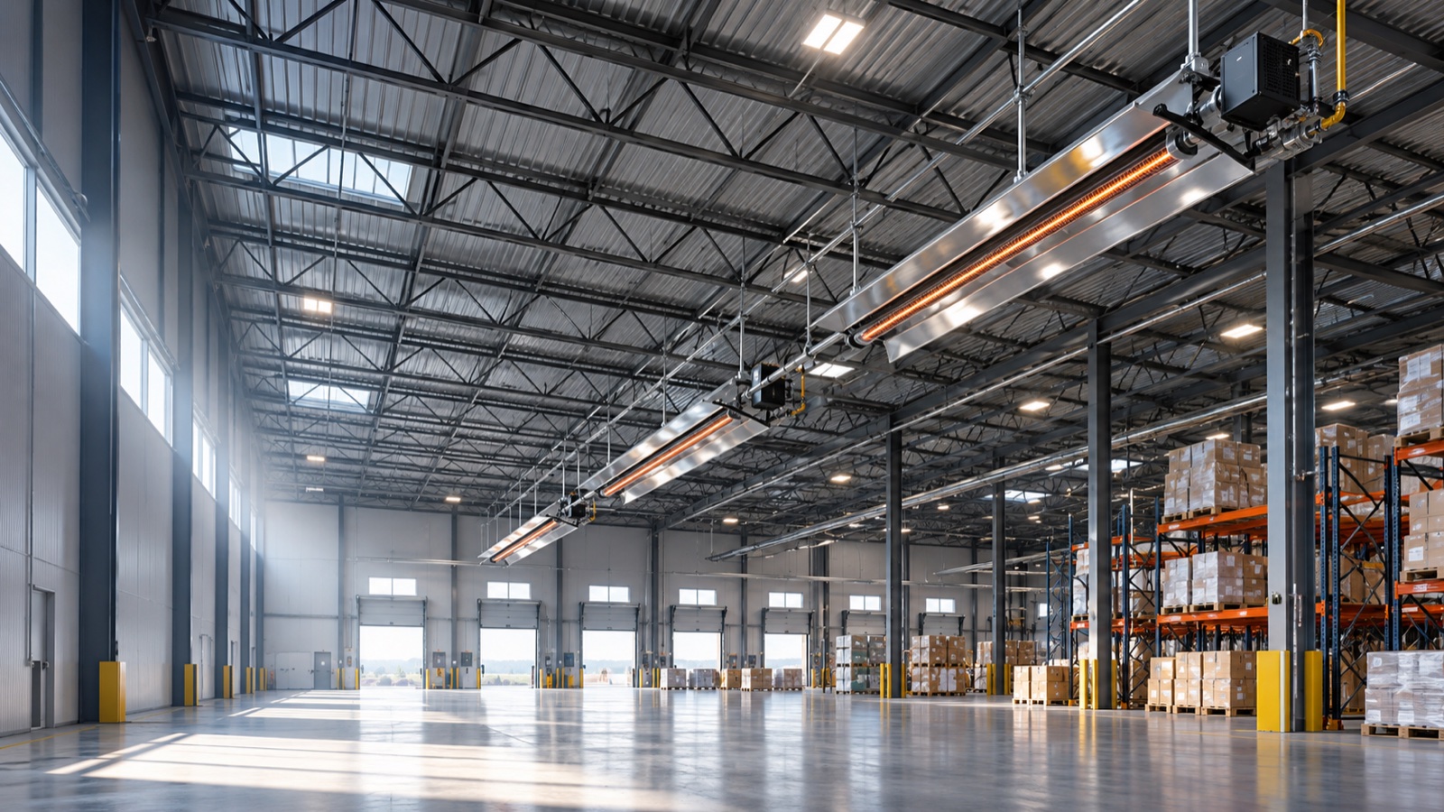 Radyant ısıtma sistemi bulunan fabrika ve depo alanı